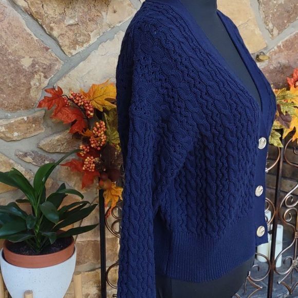 Marc New York Andrew Marc Navy Blue Knit 3 Button Cardigan Sweater Sz XL - Picture 6 of 10
